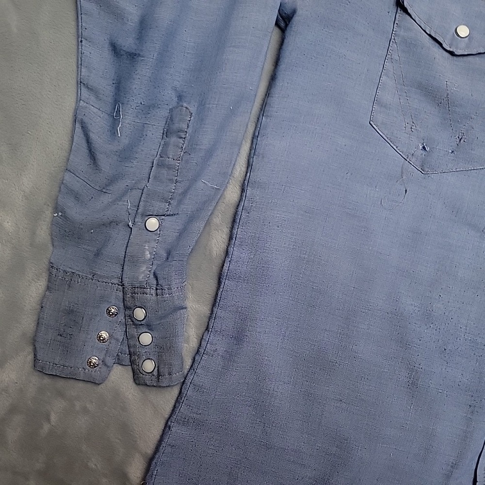 VTG Wrangler Western Pearl Snap Shirt Mens 16.5 Blue Cowboy Workwear Made In USA - Picture 3 of 10